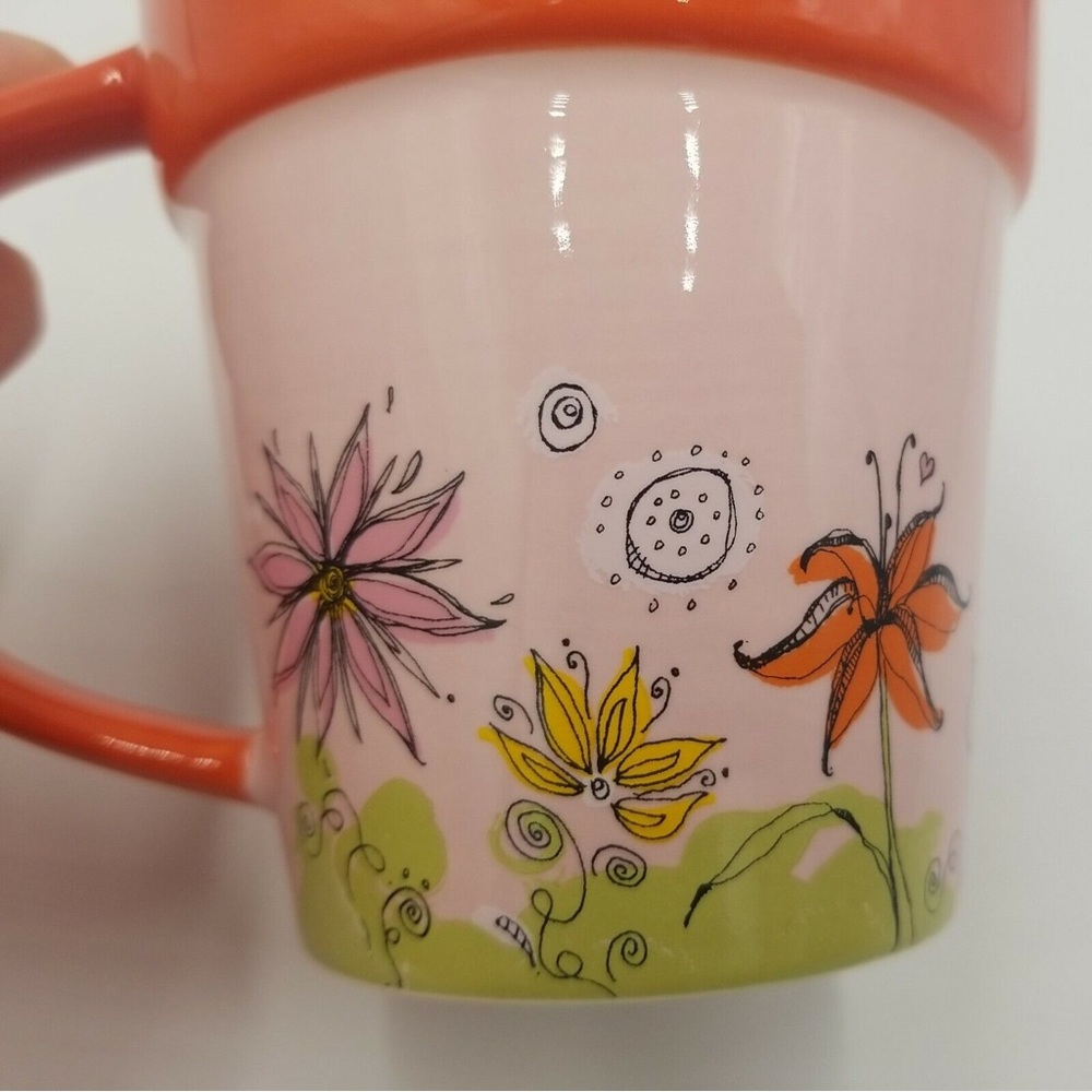 2006 STARBUCKS COFFEE Flower Pot Coffee Mug, Hand Painted, 10 Oz.